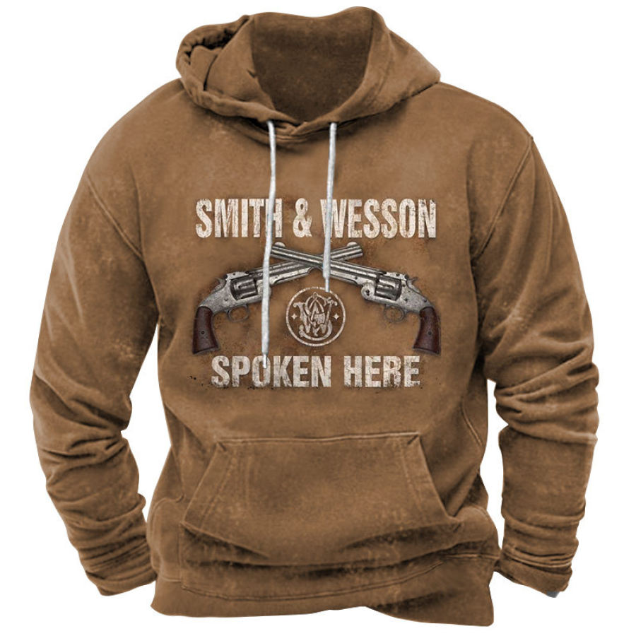 

Sudadera Con Capucha Para Hombre Vintage Smith Wesson Con Estampado De Armas De Fuego Y Bolsillo Color Caqui