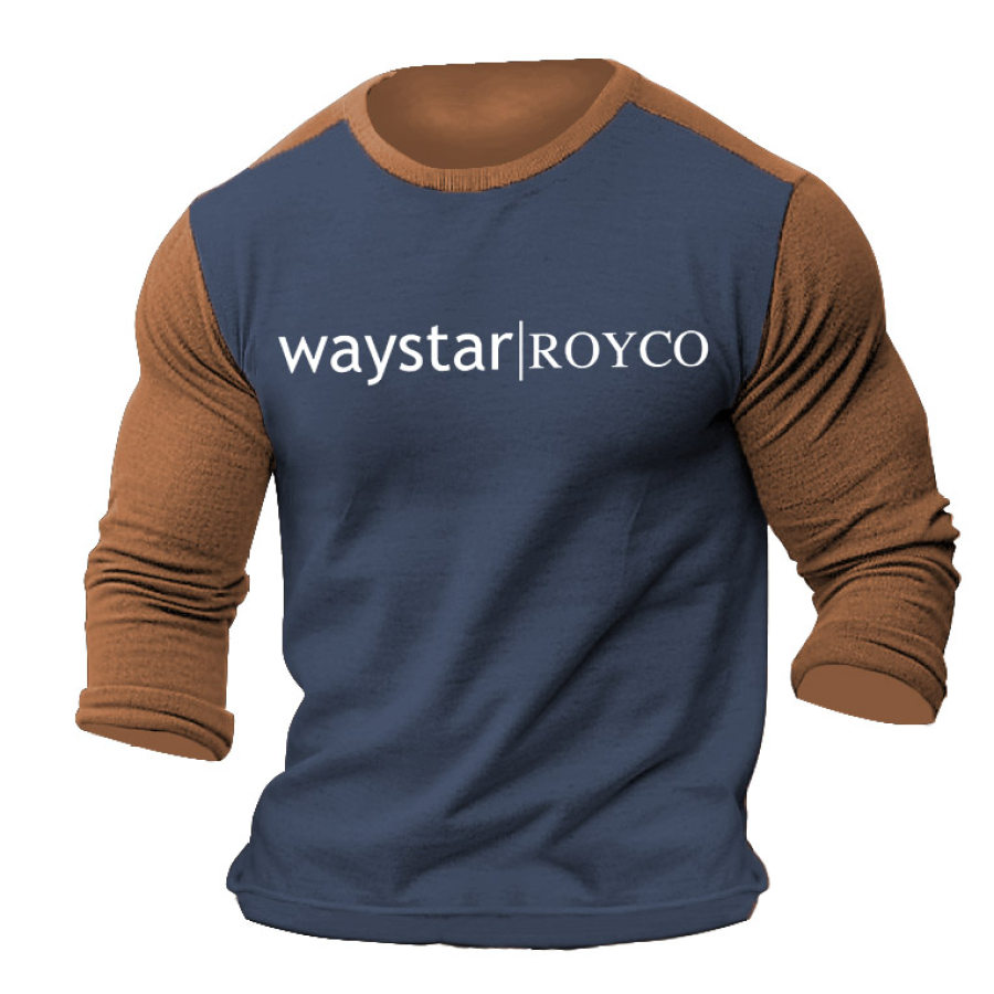 

Camiseta Masculina Vintage Waystar Royco Colorblock Manga Comprida Ao Ar Livre Tops Diários