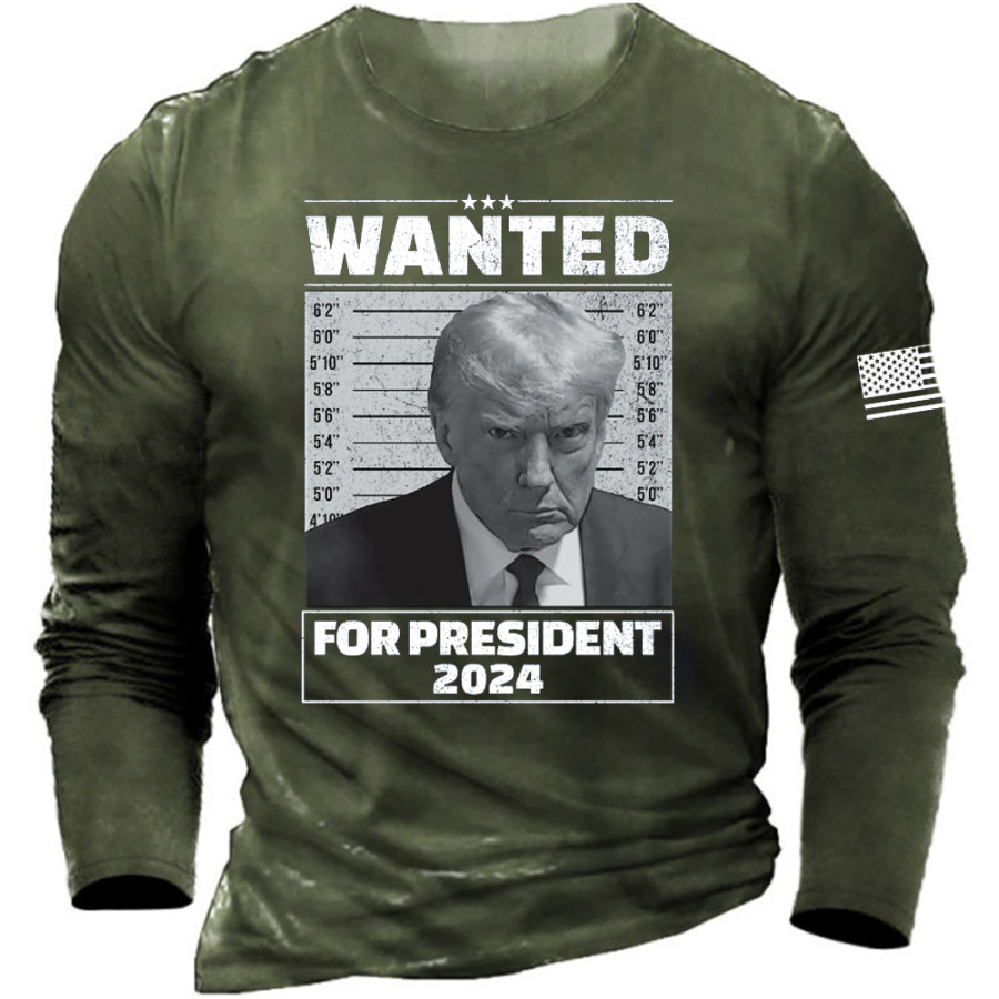 

Trump Mugshot Langarmshirt America Trump 2024 T-Shirt Lustiges Trump-Geschenk Herren-Baumwoll-Top