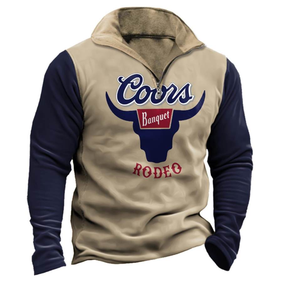 

Felpa Da Uomo Con Zip A Un Quarto Western Cowboy Coors Banquet Rodeo Vintage Daily Tops Blu Navy