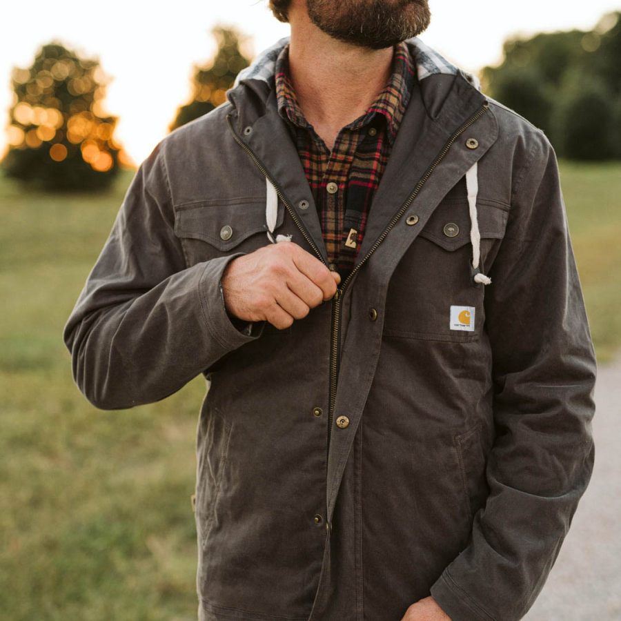 

Chaqueta De Hombre Con Capucha Bolsillo Vintage Solapa Abrigo De Lona Al Aire Libre Gris Oscuro