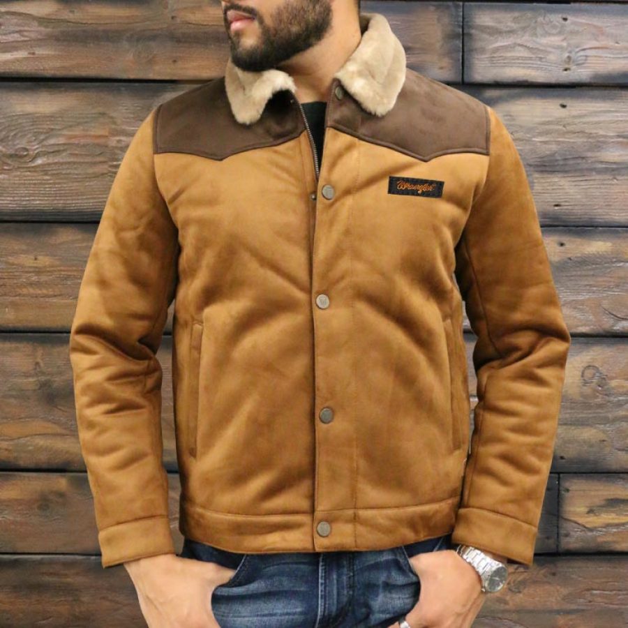 

Chaqueta De Hombre De Ante Polar Vintage Bolsillo Solapa Cuello Ropa De Abrigo Al Aire Libre