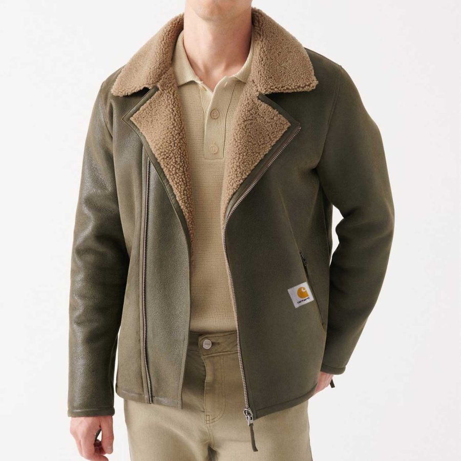 

Chaqueta De Piel De Oveja Para Hombre Forro Polar De Cuero Ropa De Abrigo Vintage Para Exteriores Verde Oliva