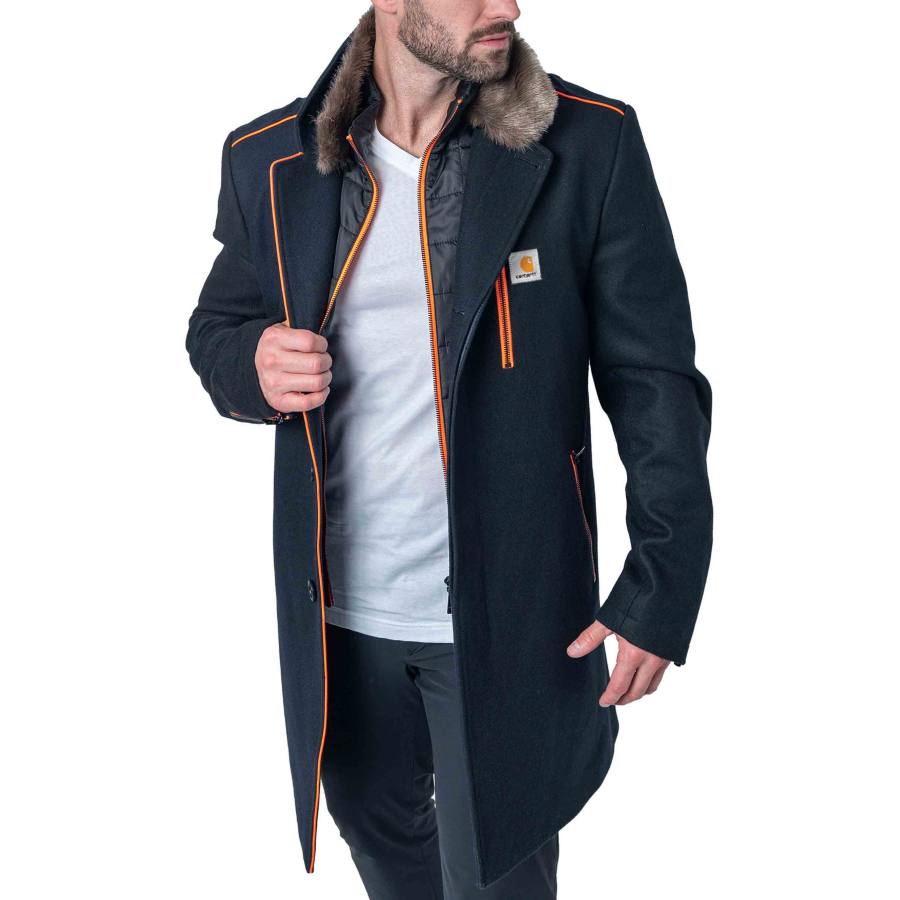 

Giacca Da Uomo In Shearling In Lana Cappotto Vintage Da Esterno In Colore A Contrasto Blu Navy