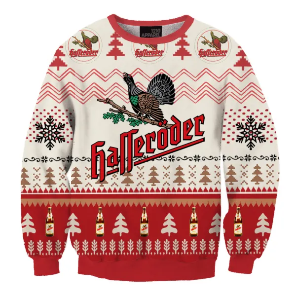 Unisex Hasseröder Br., Wernigerode Beer Fun 3D Printed Christmas Sweater - Cotosen.com