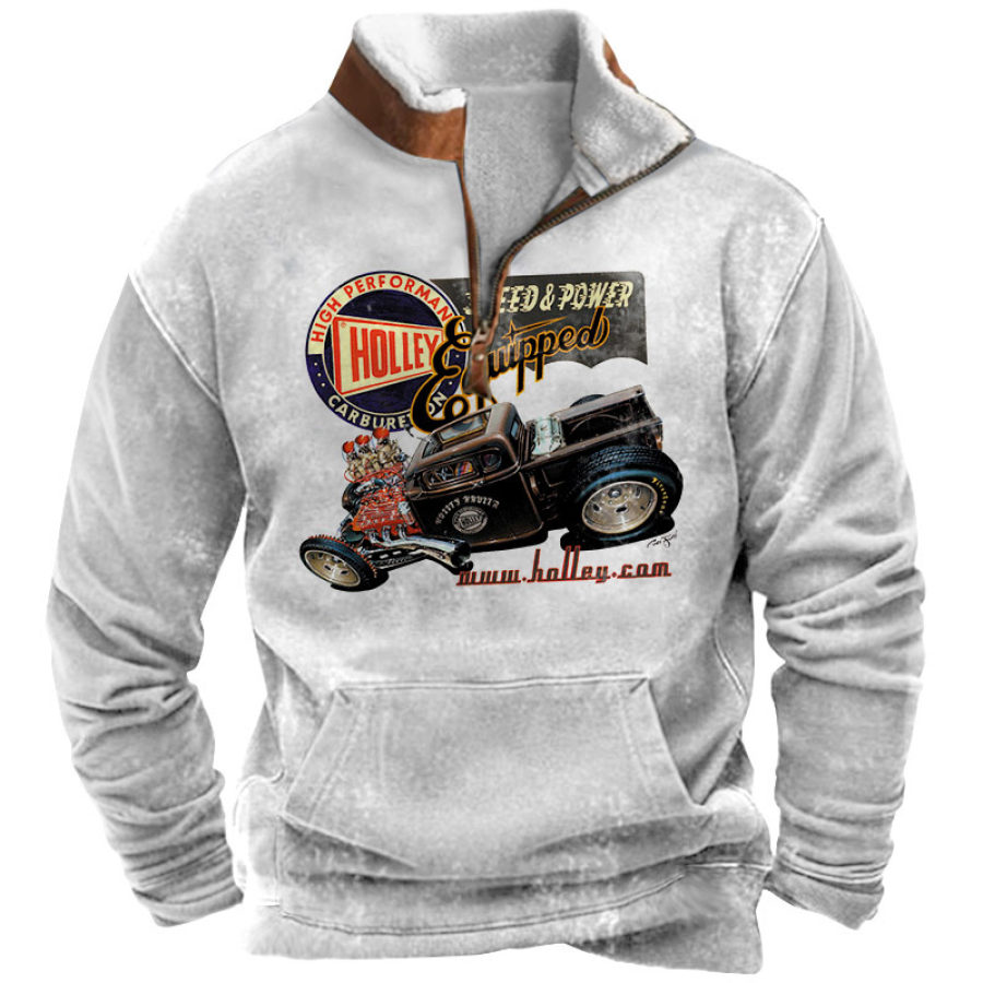 

Herren-Sweatshirt Mit Halbem Reißverschluss Und Vintage-Racing-Accessoires-Aufdruck