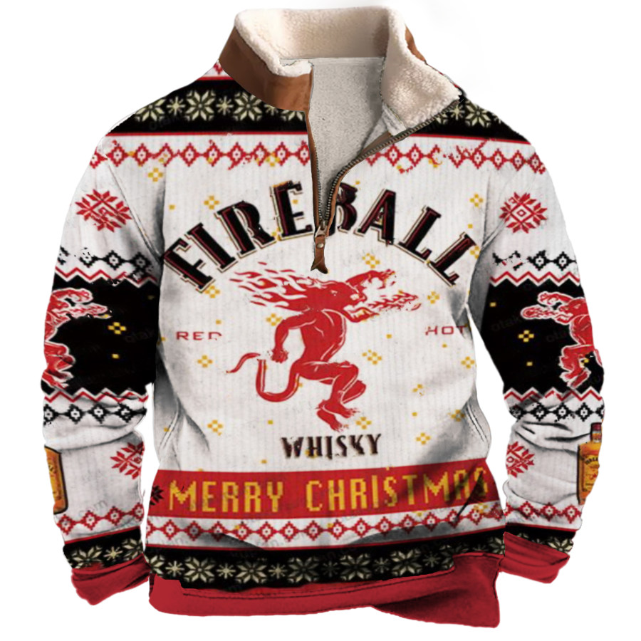 

Unisex Fire Ball1/4 Zip Collar 3D Printed Christmas Sweatshirt