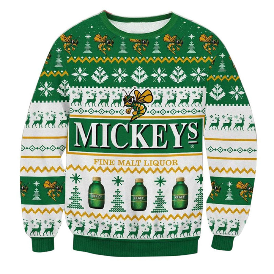

Men's Mickeys Fine Malt Liquor 3D Print Ugly Christmas Sweatshirt