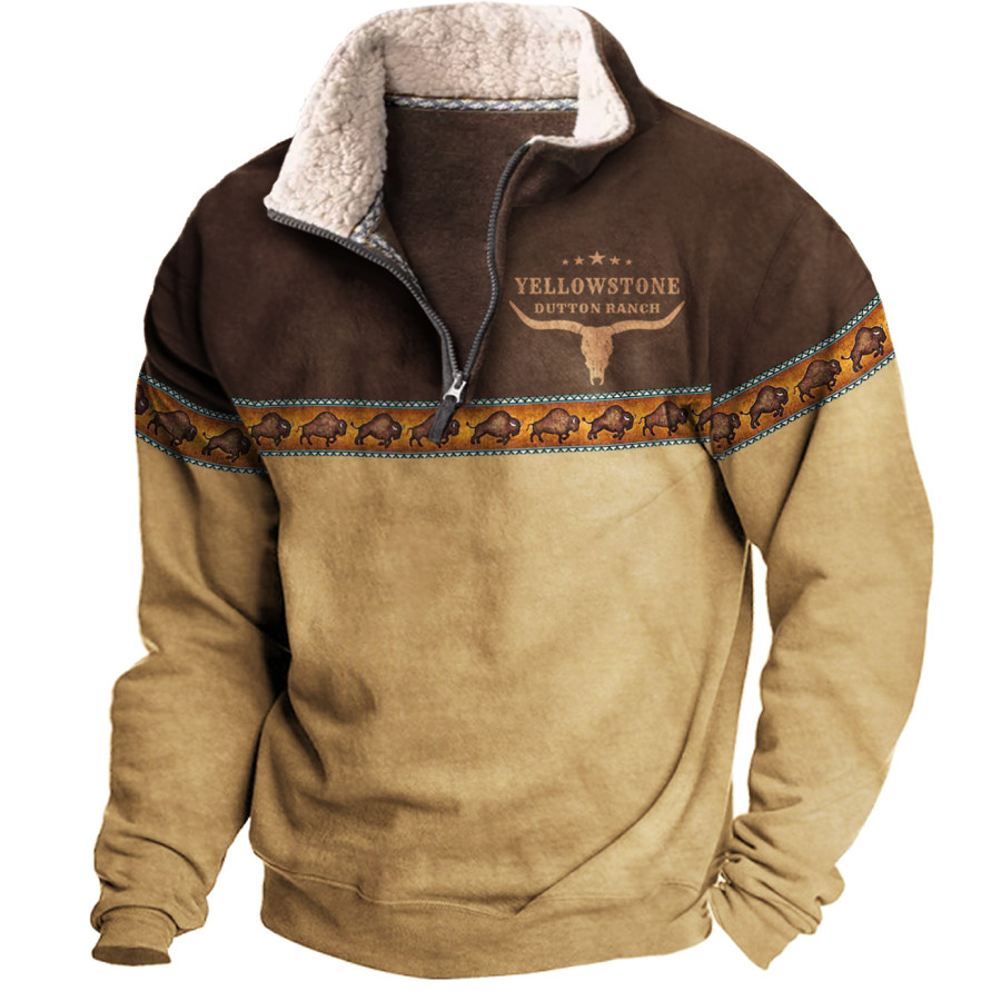 

Vintage-Western-Cowboy-Sweatshirt Mit Halbem Reißverschluss Für Herren