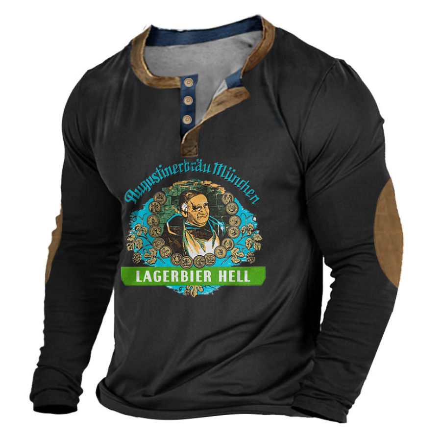 

Мужская футболка Henley Augustiner Helles Lager с цветными блоками винтажные топы с длинными рукавами