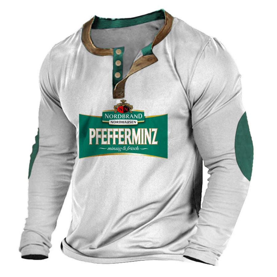 

Henley-T-Shirt Für Herren Von Nordbrand Pfeffi Farbblock-Vintage-Langarmoberteil