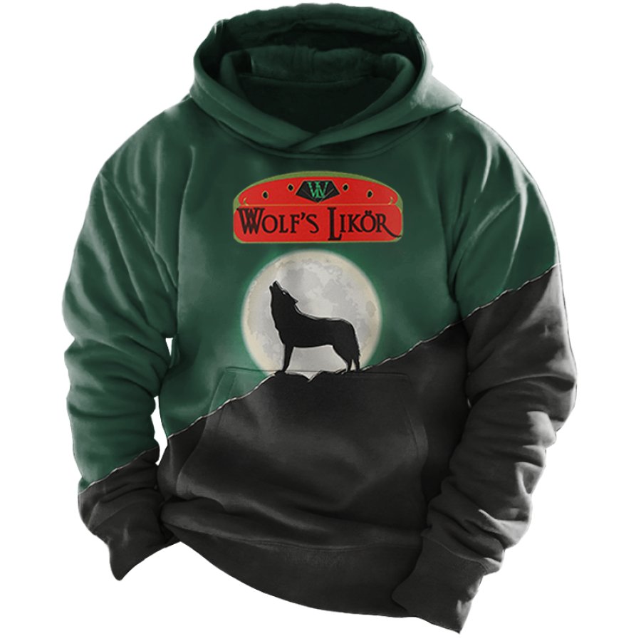 

Sudadera Con Capucha Y Bloques De Color Con Estampado De Licor De Lobo Para Hombre