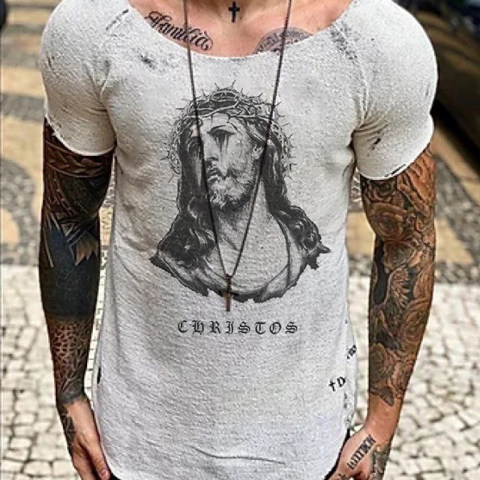 Vintage casual Christian printed mens T shirt