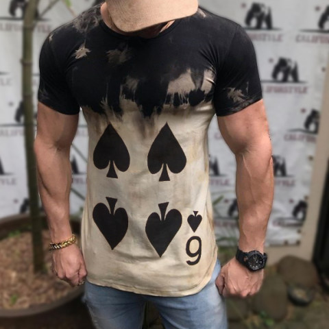 Casual poker print short sleeve T shirt