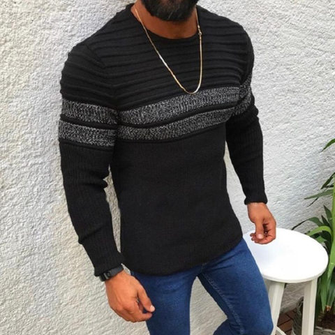 Men's casual multicolor round neck long sleeve sweater