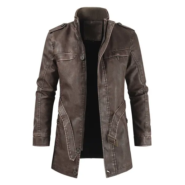 Mens outdoor long leather cold-resistant jacket - Sanhive.com 