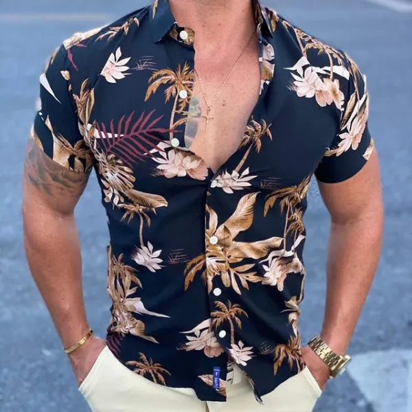 Slim-fit floral print short-sleeved shirt - Menilyshop.com 