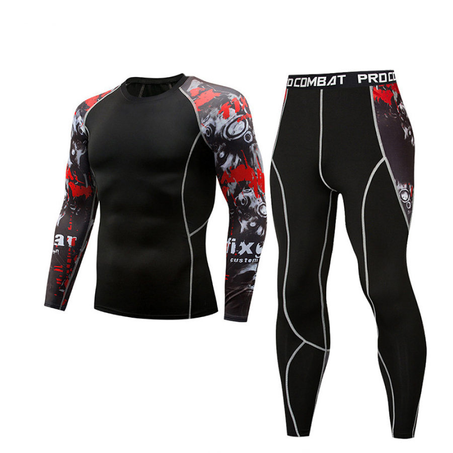 

Men's 3D printing training stretch wicking long-sleeved fitness suit TT235