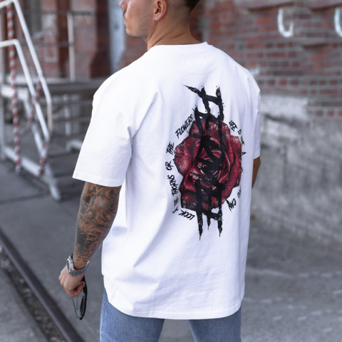 Mens casual fashion round neck rose print short sleeved T shirt TT200