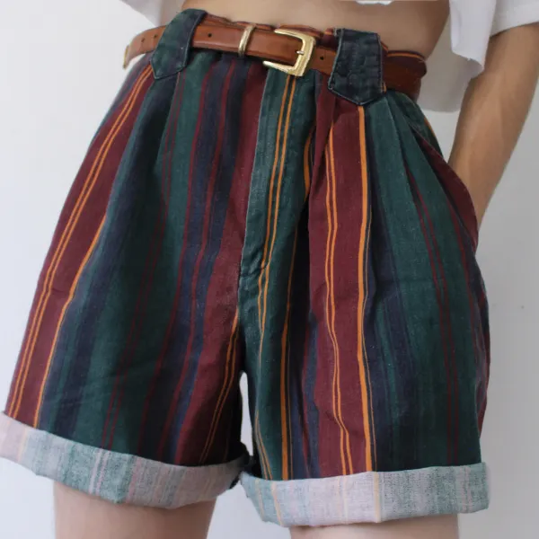 Retro Dark Striped Summer Casual Shorts - Leanarea.chimpone.com 