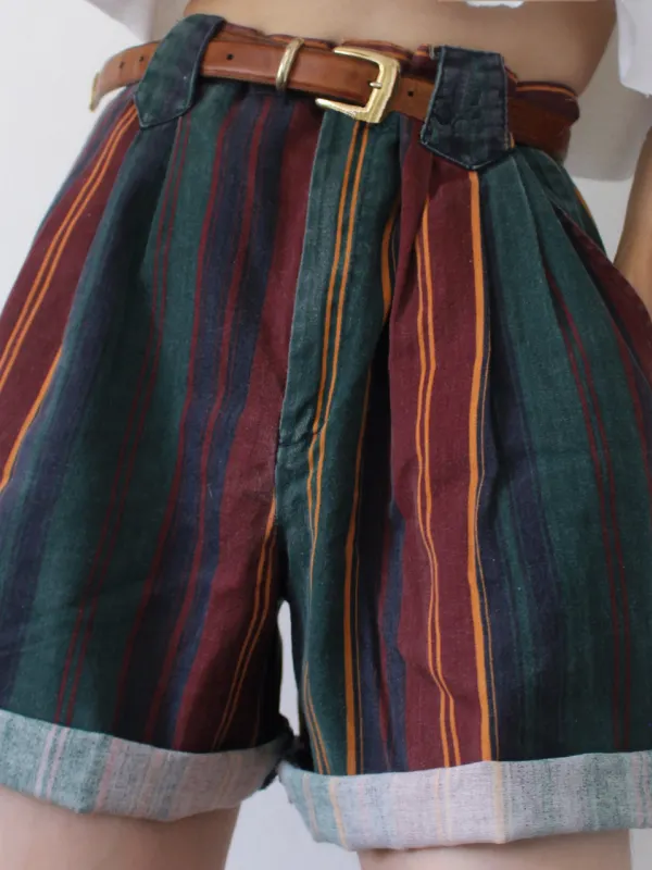 Retro Dark Striped Summer Casual Shorts - Inkshe.com 