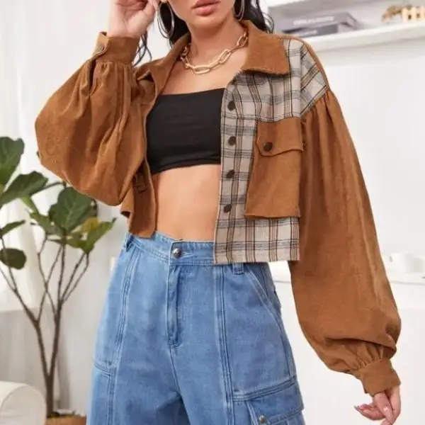 Retro Corduroy Plaid Short Jackets - Leanarea.chimpone.com 