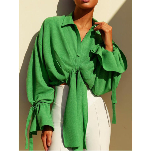 Fashion Solid Color Flared Sleeve Blouse - Charmslady.com 