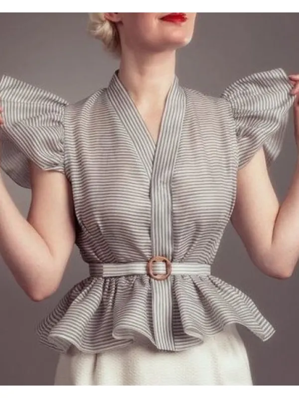 Women's Elegant Striped Ruffle Design Shirt - Minicousa.com 