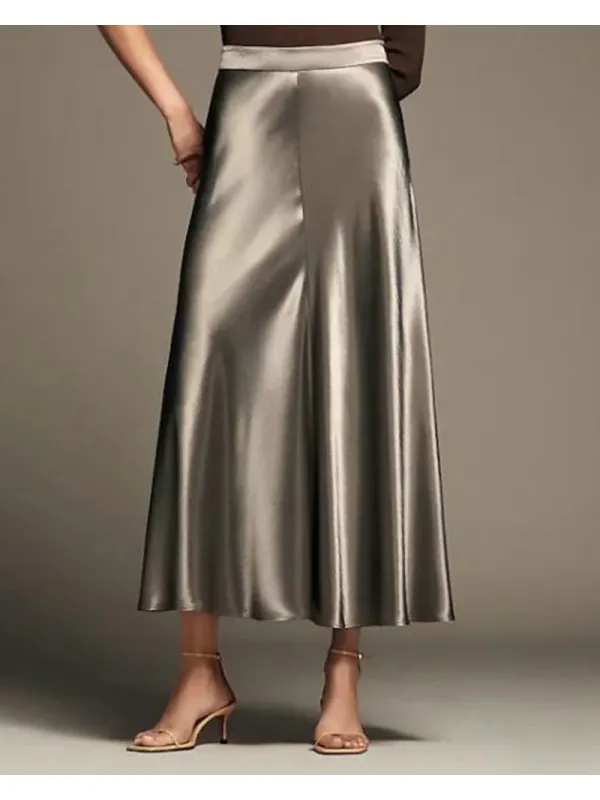 Fashion Solid Color Metallic Luster Skirt - Ininrubyclub.com 