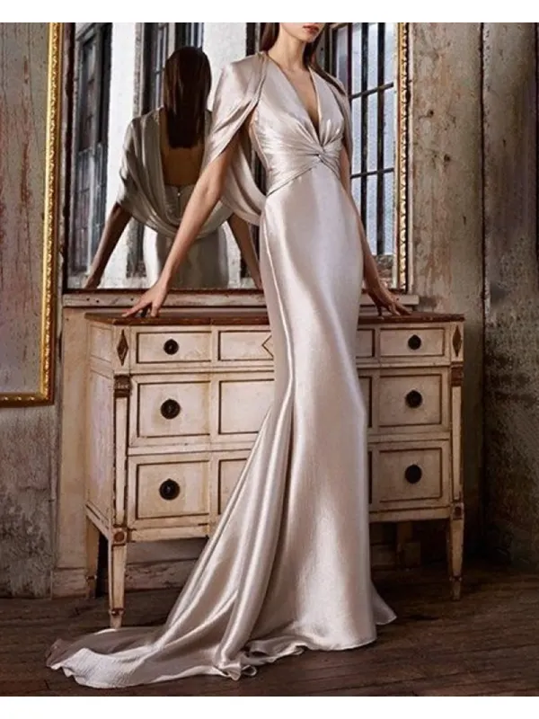 Women's Elegant Silky Satin Back Hollow Long Dress - Ininrubyclub.com 