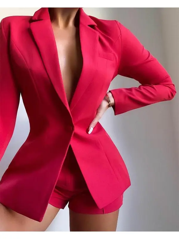 Women's Fashionable Simple Solid Color Waist Small Suit - Ininrubyclub.com 