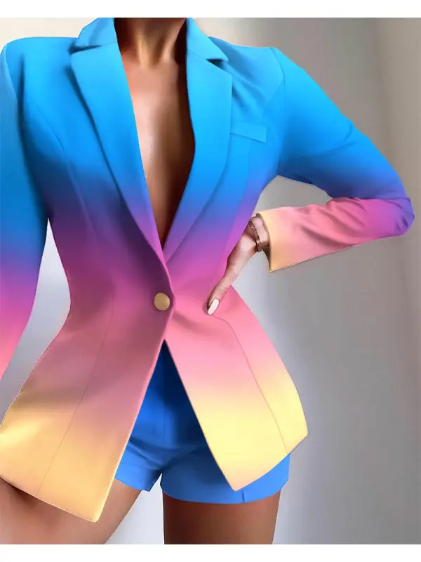 Women's Gradient Color Lapel Button Small Suit - Ininrubyclub.com 