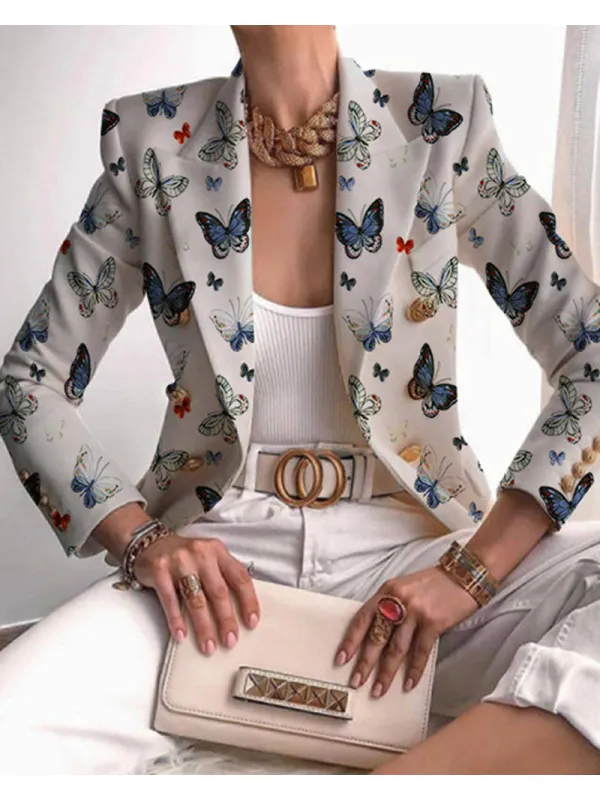 Women's Elegant Half Gold Zipper Print Blazer - Ininrubyclub.com 