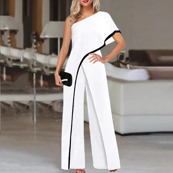 Fashion Contrast Piping One Sleeve Jumpsuit - Leanarea.chimpone.com 