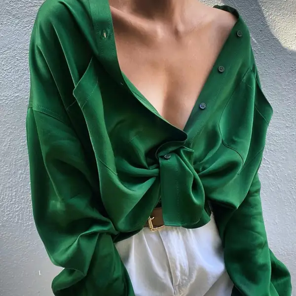 Sexy solid-color long sleeve shirt - Leanarea.chimpone.com 
