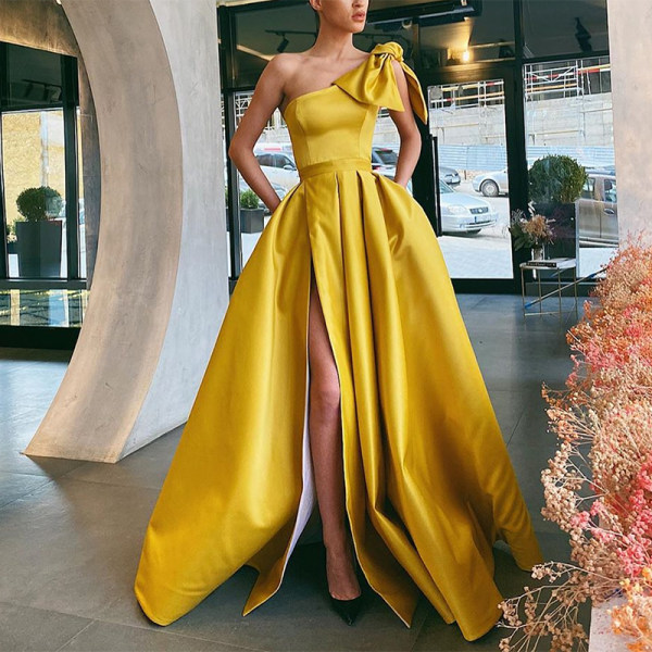 bow shoulder gown