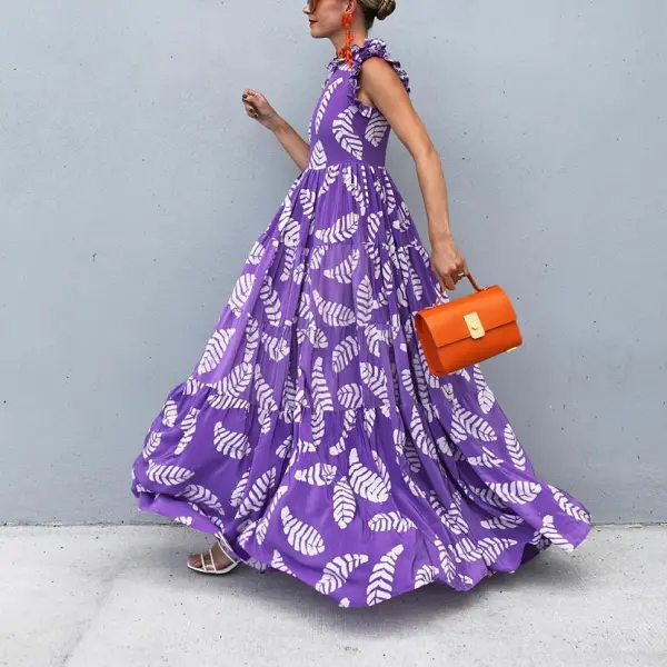 Fashion violet printed sleeveless maxi dress - Leanarea.chimpone.com 