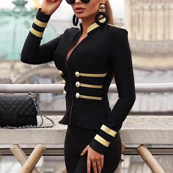 Stylish British stand-up collar zipped slim-fit jacket - Leanarea.chimpone.com 