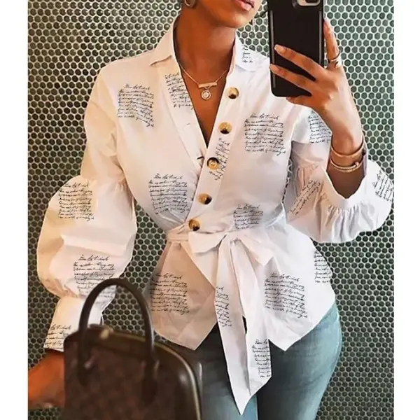 New autumn winter long sleeve V - neck lantern sleeve shirt - Leanarea.chimpone.com 