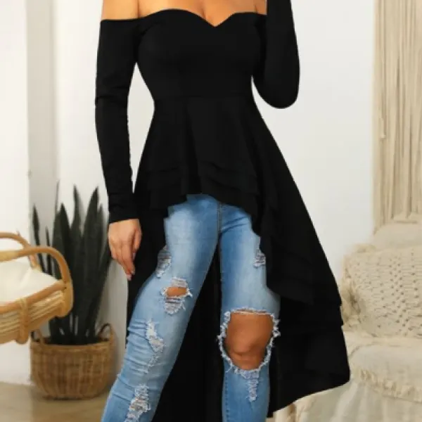 Womens off-shoulder irregular T-shirt - Leanarea.chimpone.com 