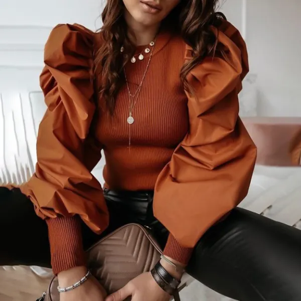 Puff sleeve round neck top - Leanarea.chimpone.com 