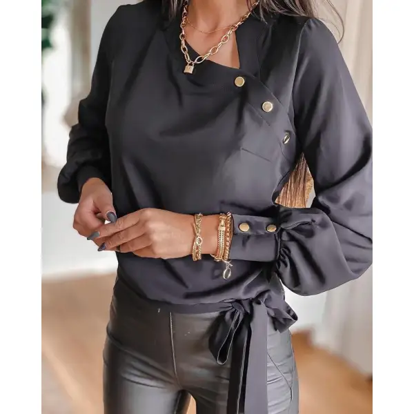 Women's Fashion Long Sleeve Vl Neck Tie Satin Shirt - Seeklit.com 