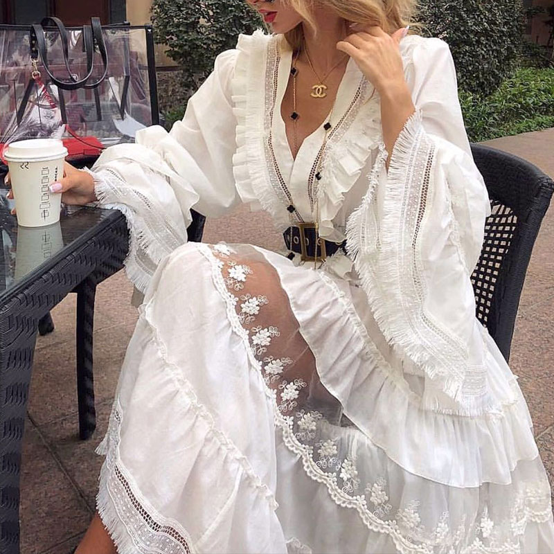 Fashion V Neck Stitching Solid Color Dress