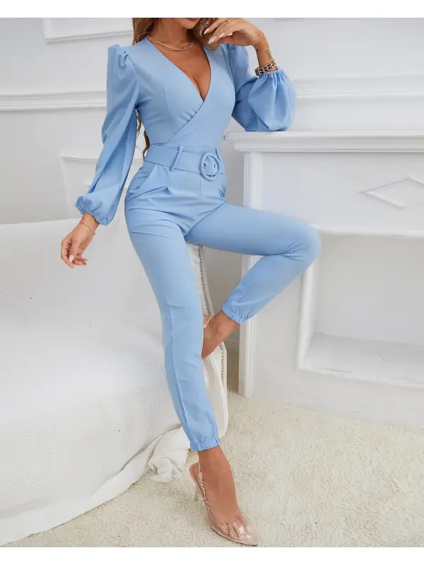 Women's Elegant Pure Blue Overalls - Ininrubyclub.com 