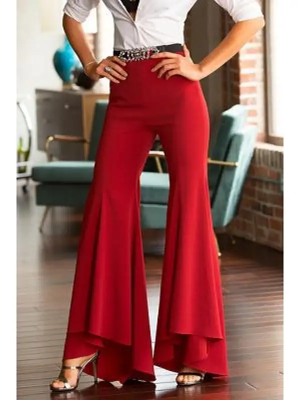 Women's Fashion Irregular Hem Flared Pants - Viewbena.com 