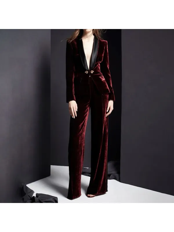 Elegant Velvet Contrast Suit - Minicousa.com 