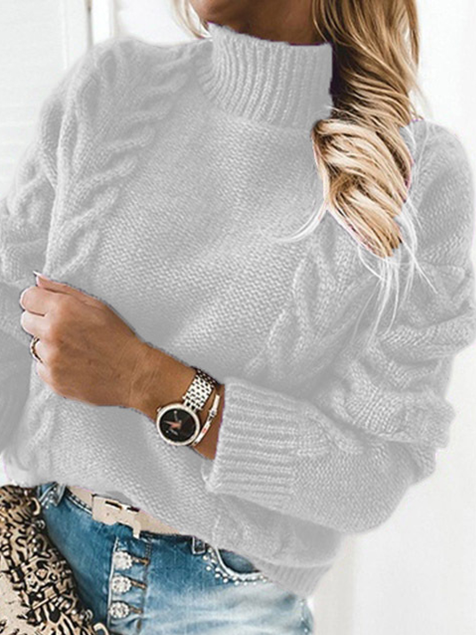 Casual Solid Color Turtleneck Long Sleeved Sweater