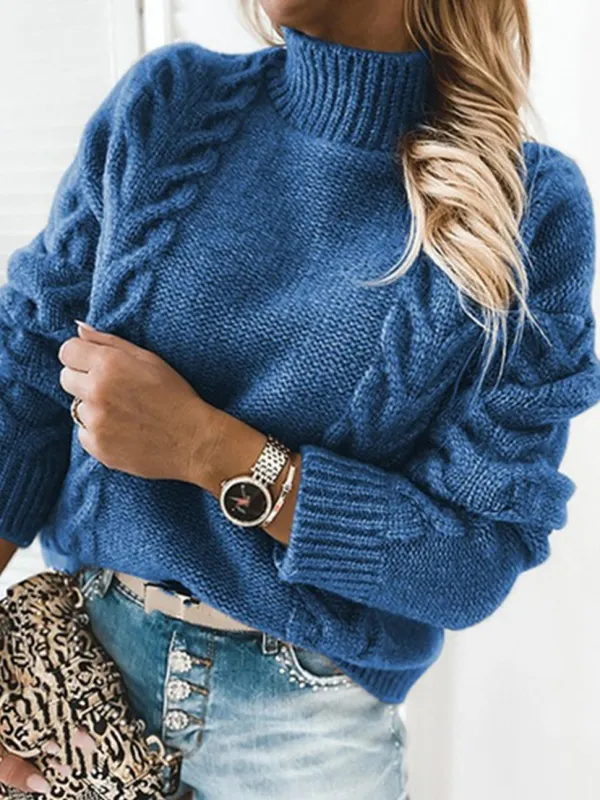 Casual Solid Color Turtleneck Long-Sleeved Sweater - Minicousa.com 