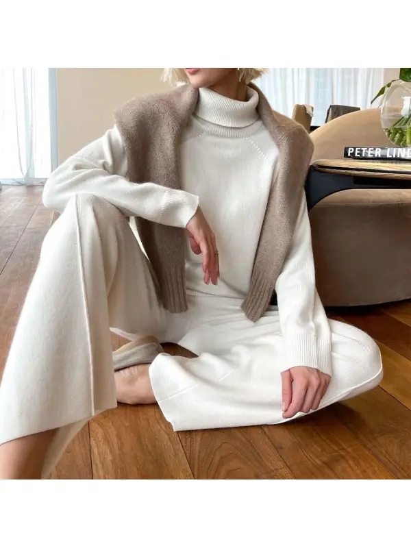 Ladies' Elegant And Simple Pure White Raglan Woolen Suit - Minicousa.com 