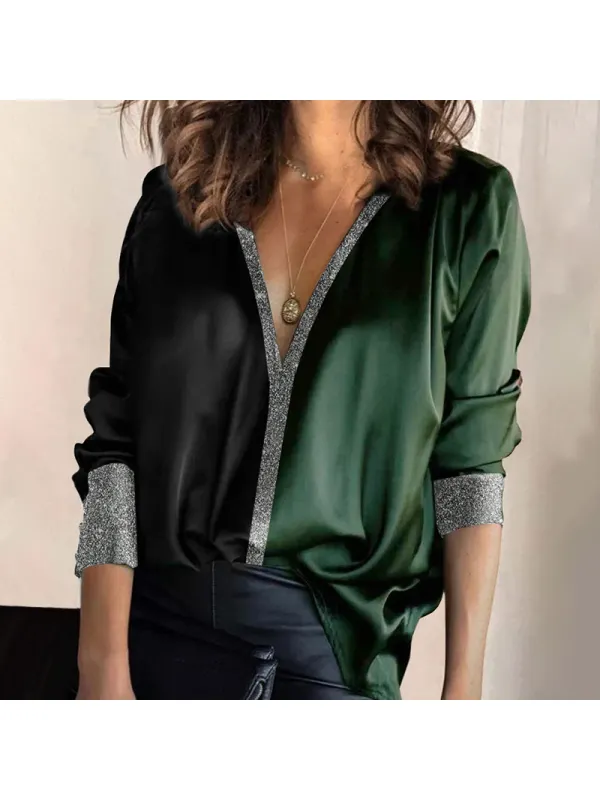 Elegant Women's Stitching Shiny Fabric Shirt - Minicousa.com 